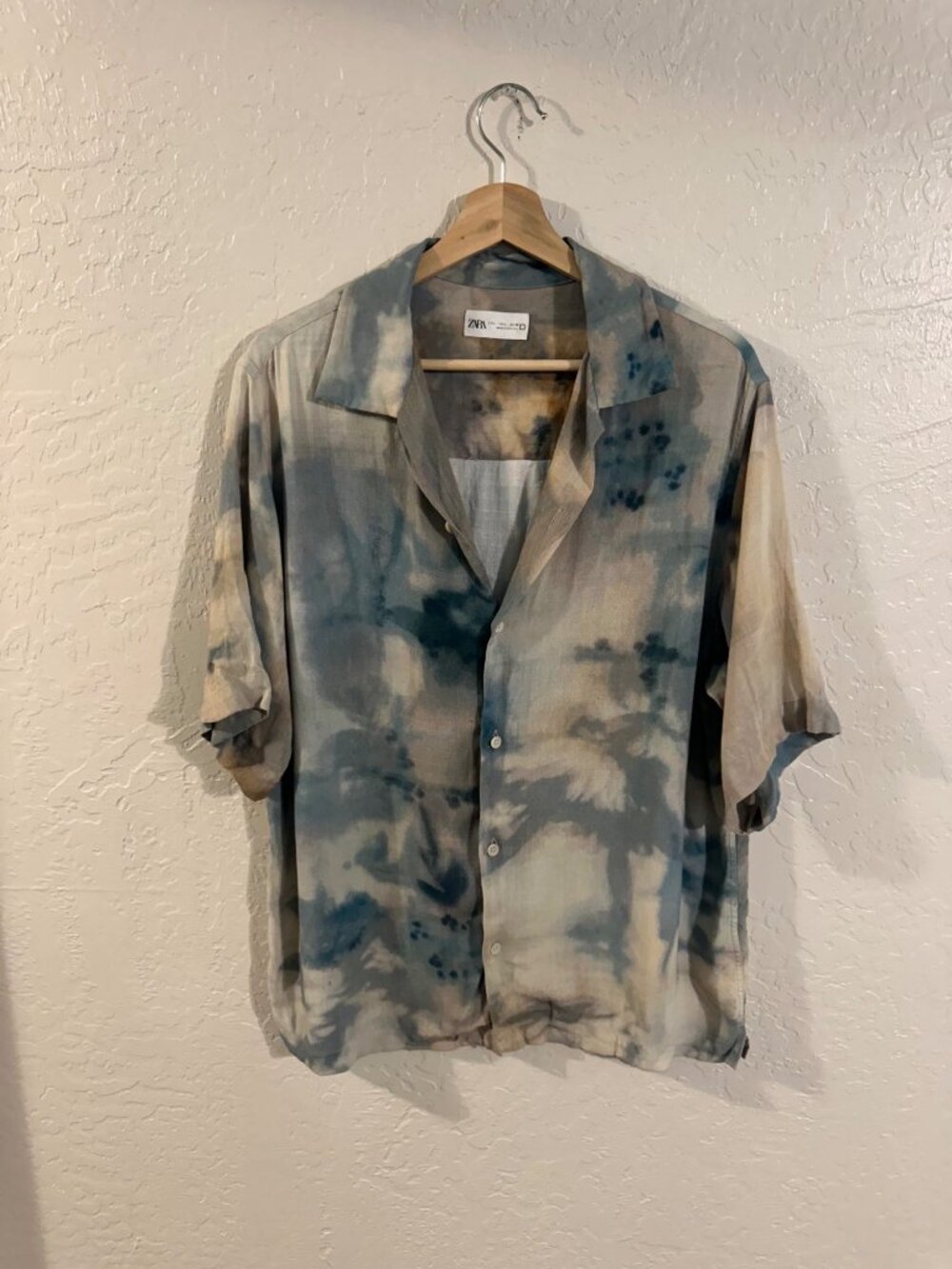 Zara Blue Abstract Tie Dye Button Front Casual Summer Shirt - Picture 2 of 11